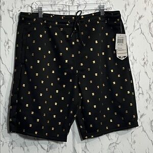 Men's Black Swim Board Shorts with Gold Accent